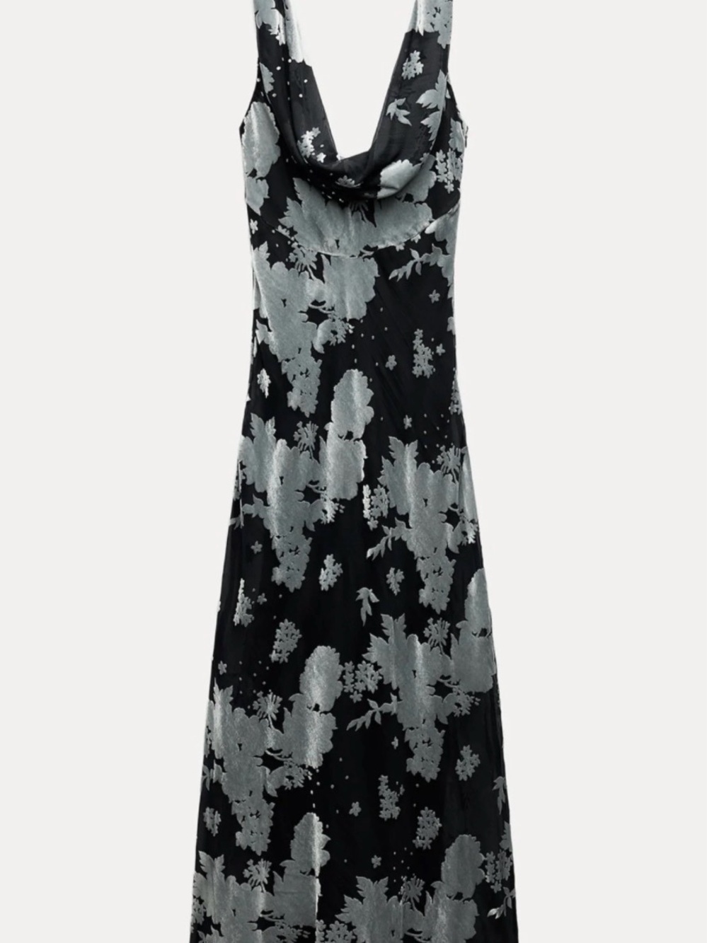 Zara Black Maxi Dress with Silver Floral Pattern